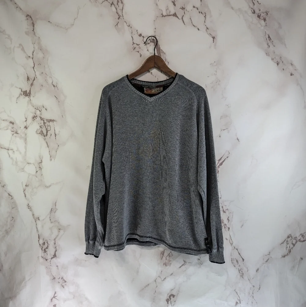 Plugg Sweater Mens Large Gray Vintage 90s Y2K Long Sleeve Pullover Grunge V Neck
